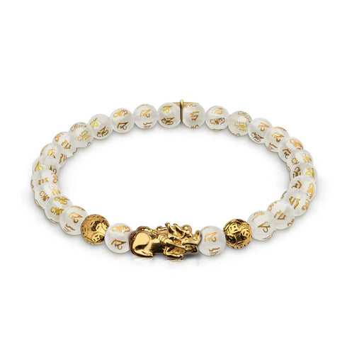 Bracelet Mini Pixiu Feng Shui | Élément OR | Agate blanche x or 18 carats